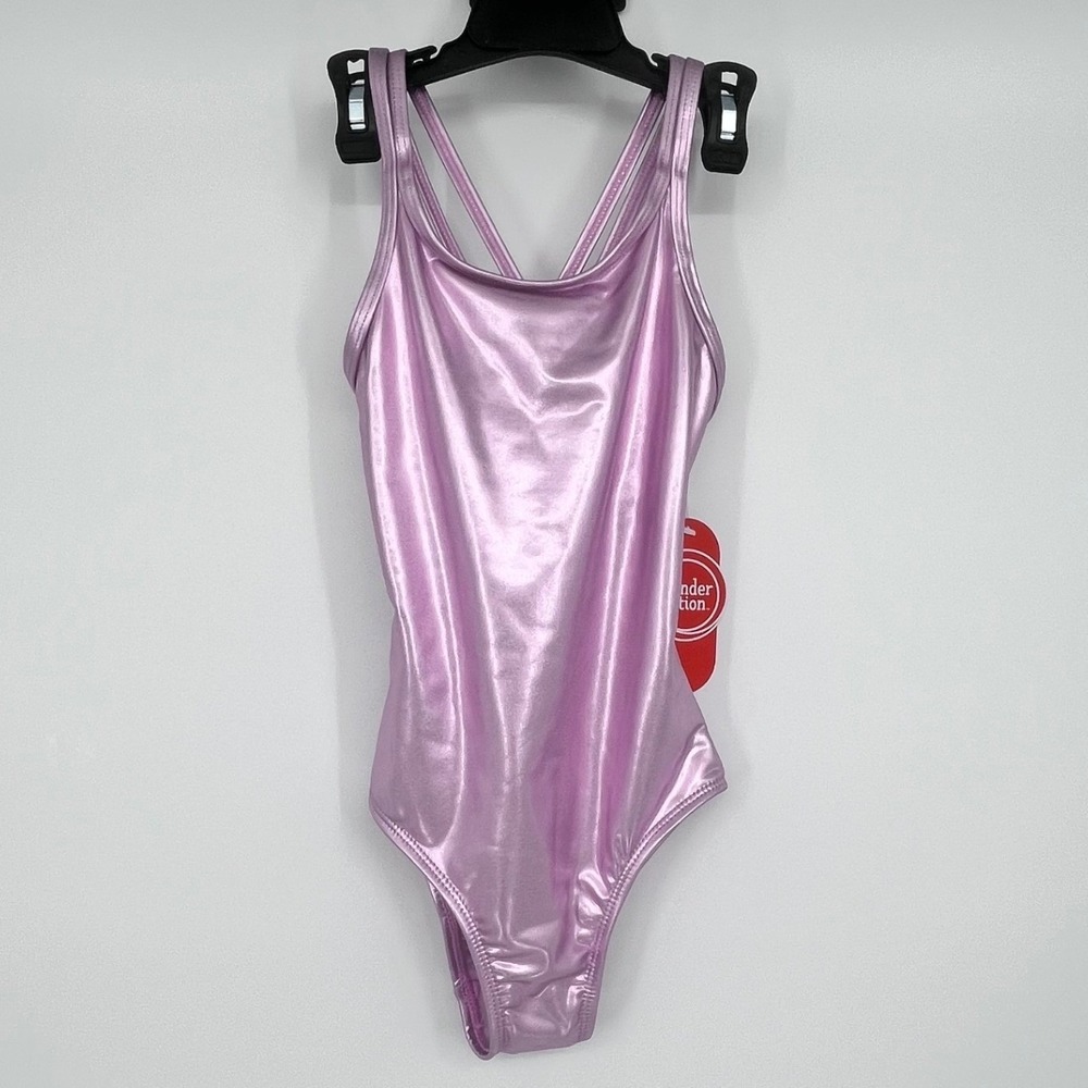 Wonder Nation One Piece Swimsuit Girls XS 4-5 Pink Tulle Metallic Shimmer